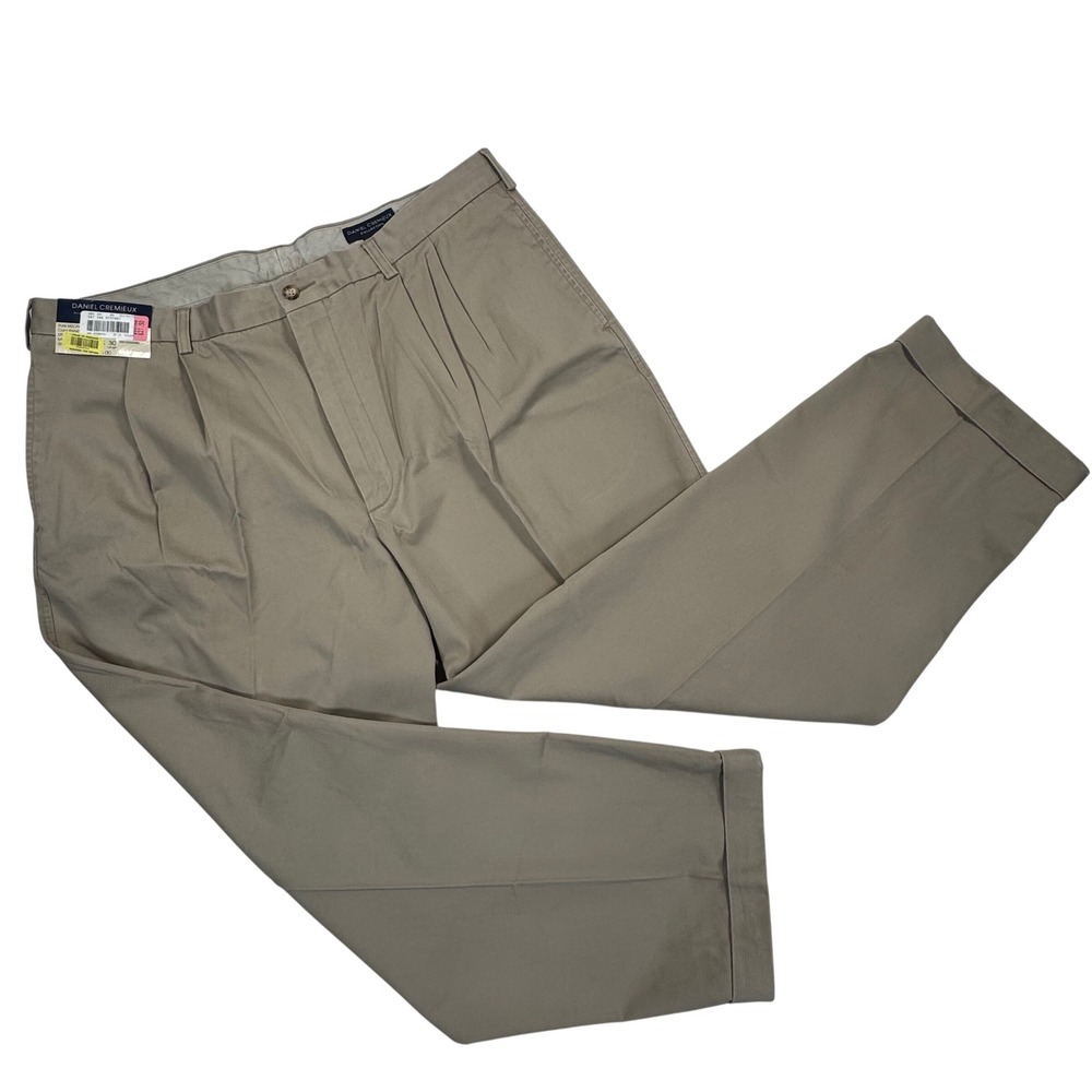 Daniel Cremieux Collection Salon Pant Mens 42x30 Khaki Pleated Cuffed Cotton New
